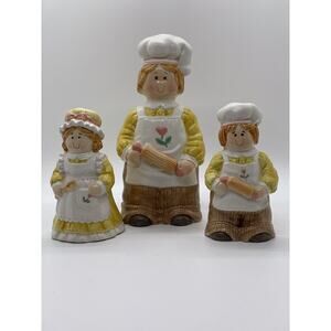 Bakers Man and Woman Salt & Pepper Shaker and Untensil Holder-3 Piece Set